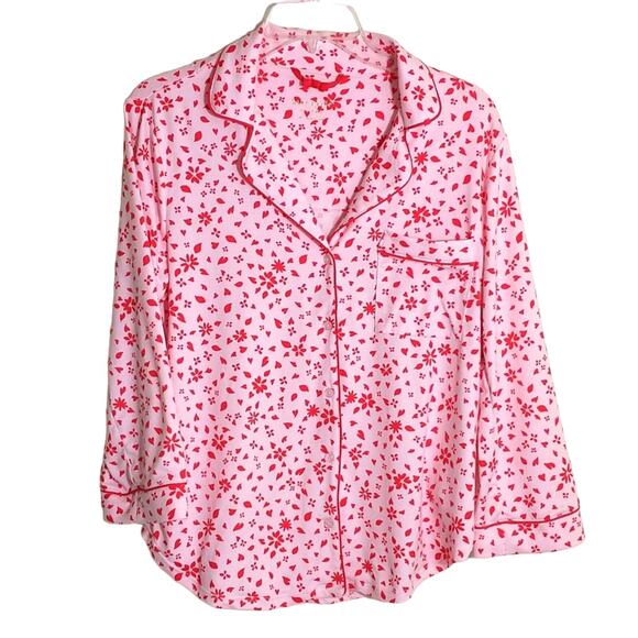 Kate Spade Modal Pajama Top Wmn's Sz M 3/4 Sleeve button Up Pink red Heart s - Picture 1 of 11